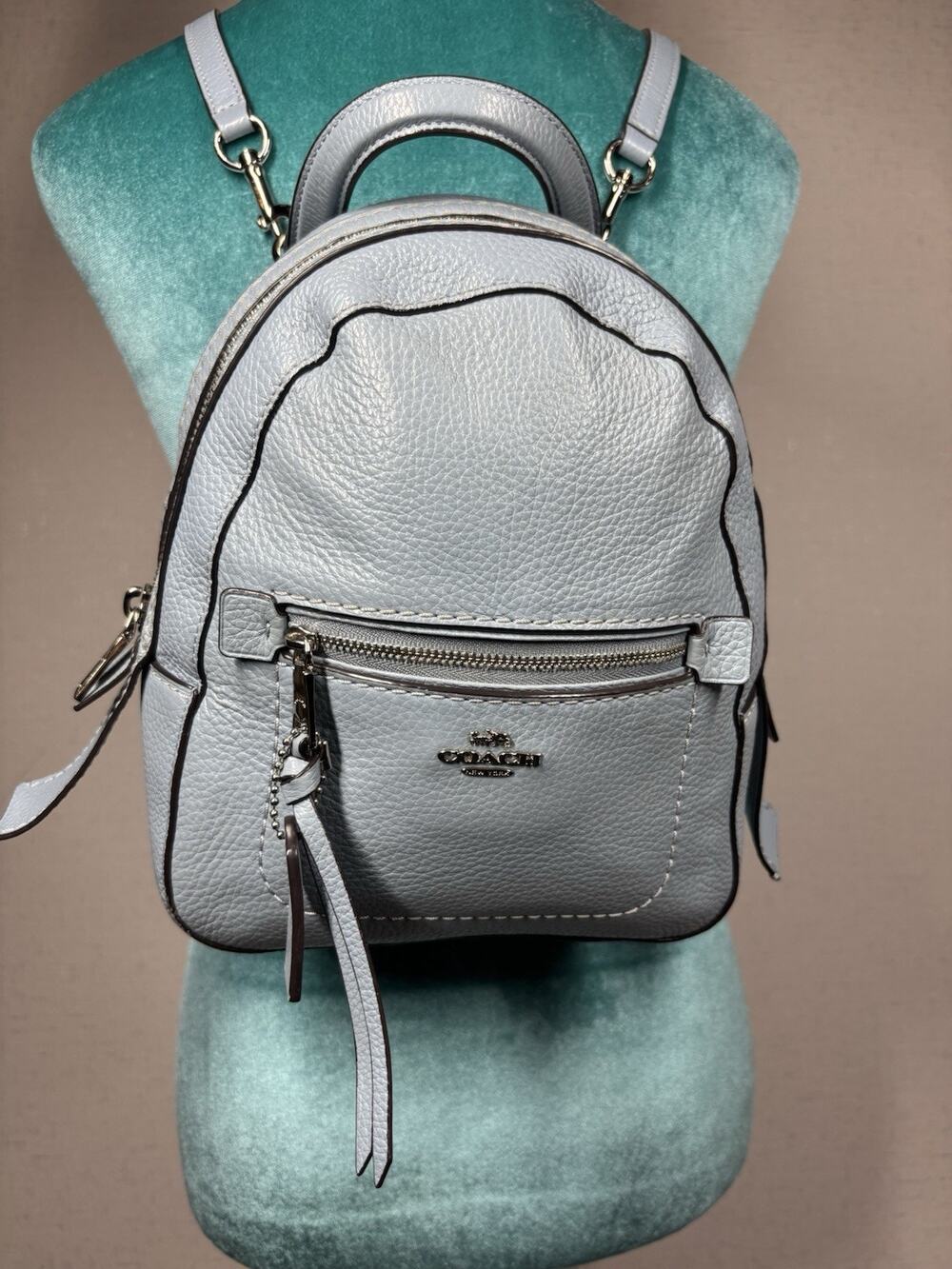 Coach Andi Mini Backpack F30530 Light Blue Pebbled Leather Convertible Bag